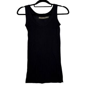 Enza Costa Scoop Neck Tank Long Black Slub Supima Cotton Size Small